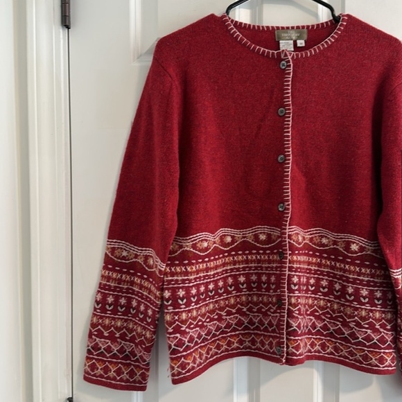Vintage The Territory Ahead Red Embroidered Lambswool Cardigan size M - Picture 5 of 13
